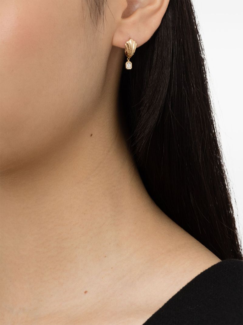 18k Yellow Gold Fluted Diamond Huggie Earrings