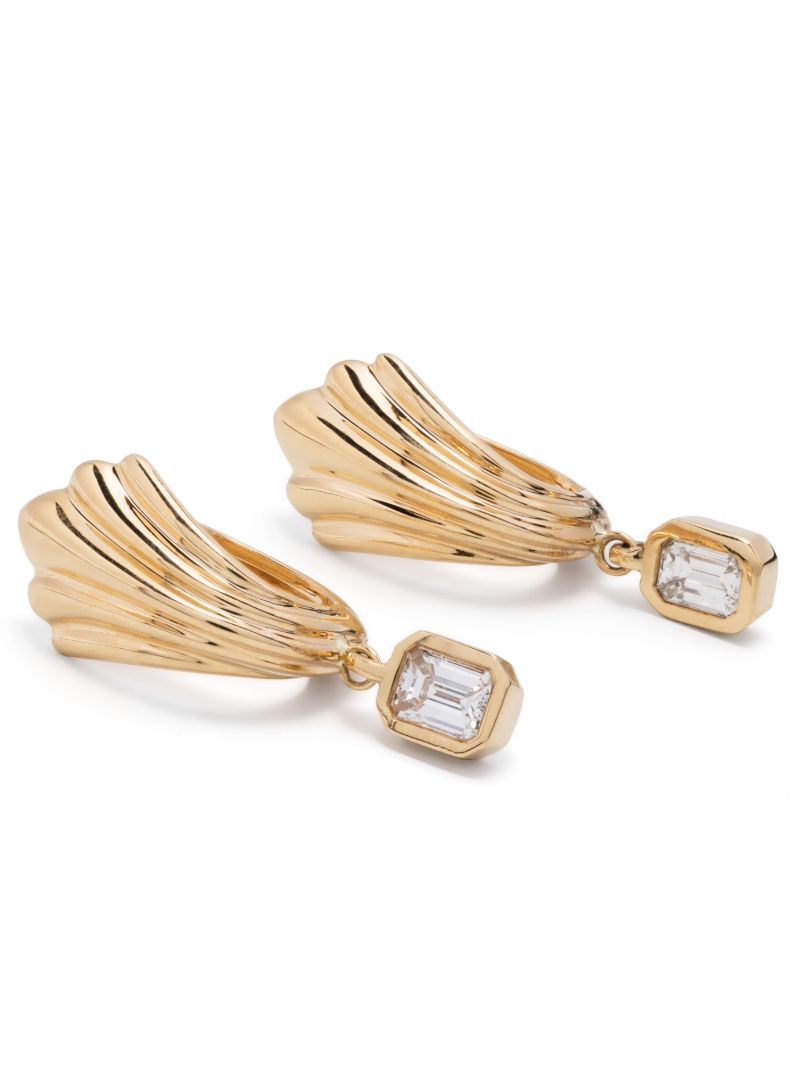 18k Yellow Gold Fluted Diamond Huggie Earrings