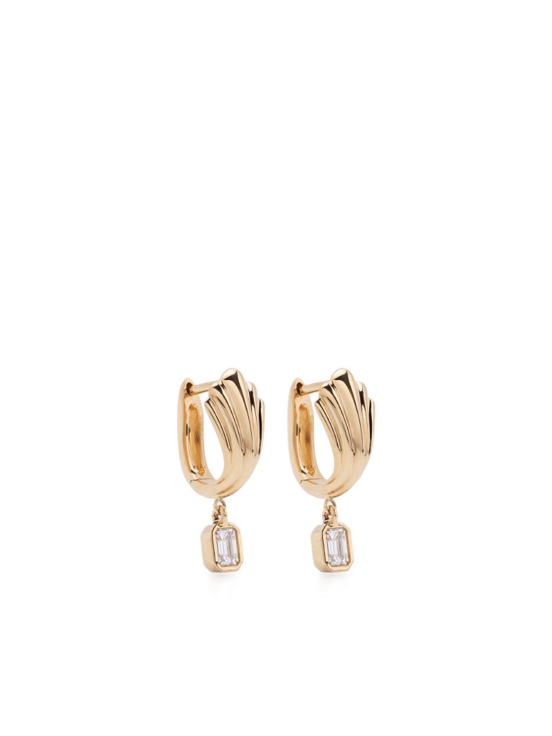 18k Yellow Gold Fluted Diamond Huggie Earrings