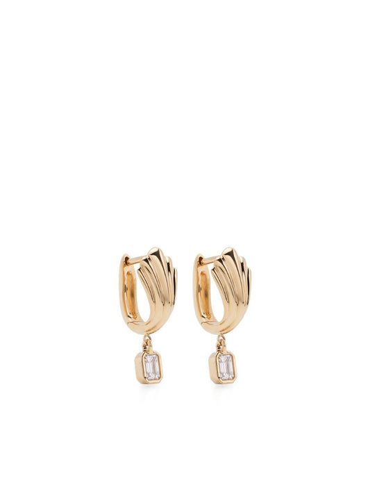 18k Yellow Gold Fluted Diamond Huggie Earrings