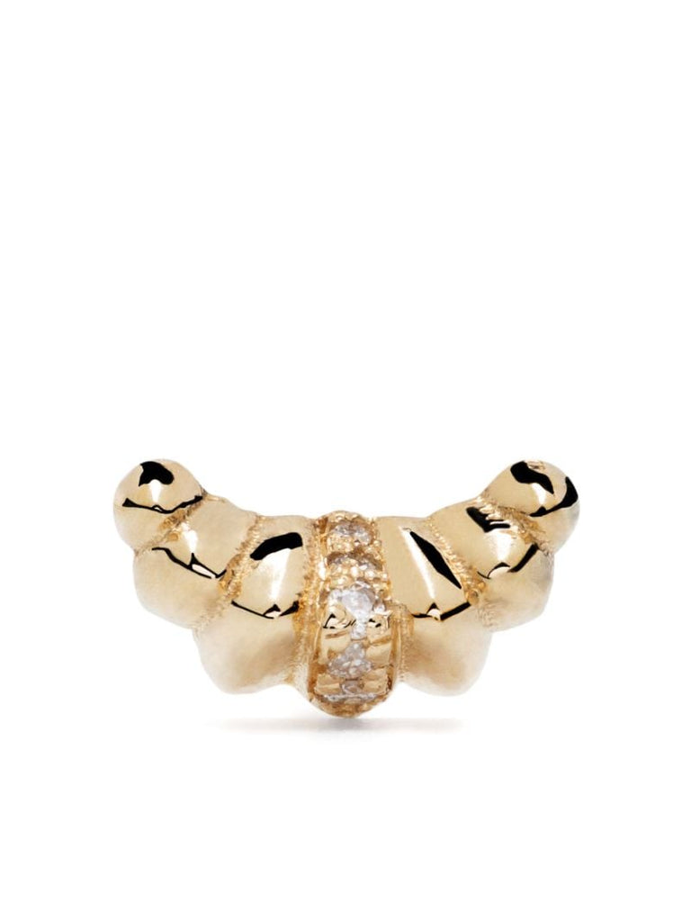 18k Yellow Gold Croissant Diamond Single Stud Earring