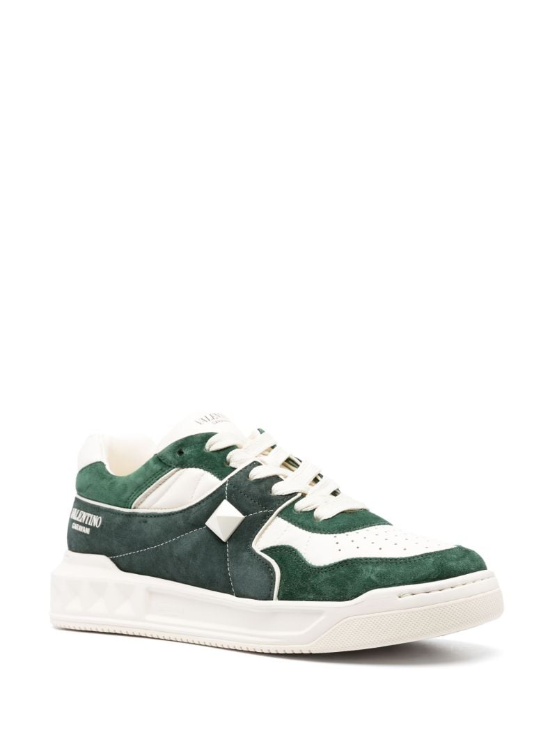 Green and White One Stud Logo-print Sneakers