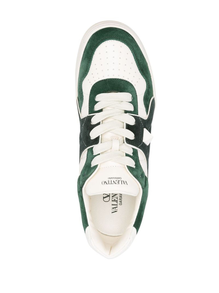 Green and White One Stud Logo-print Sneakers