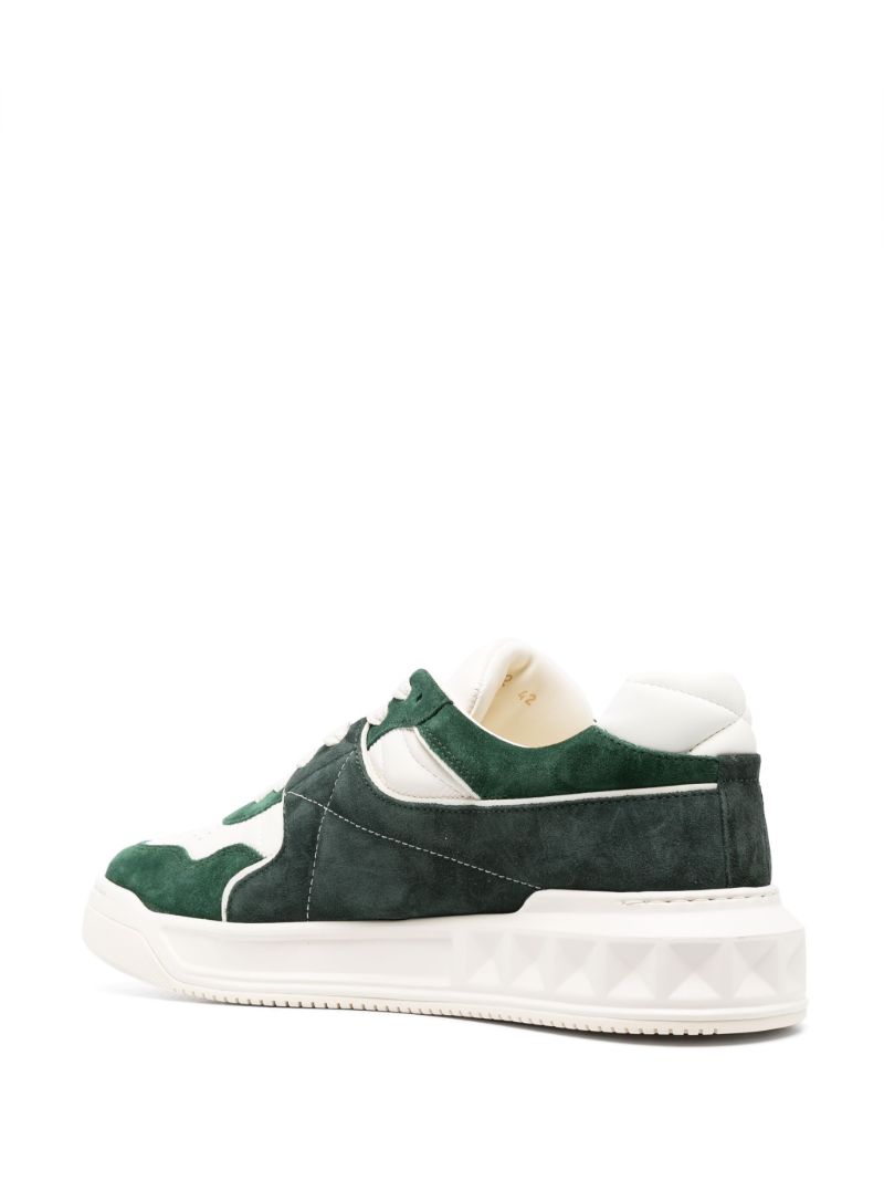 Green and White One Stud Logo-print Sneakers