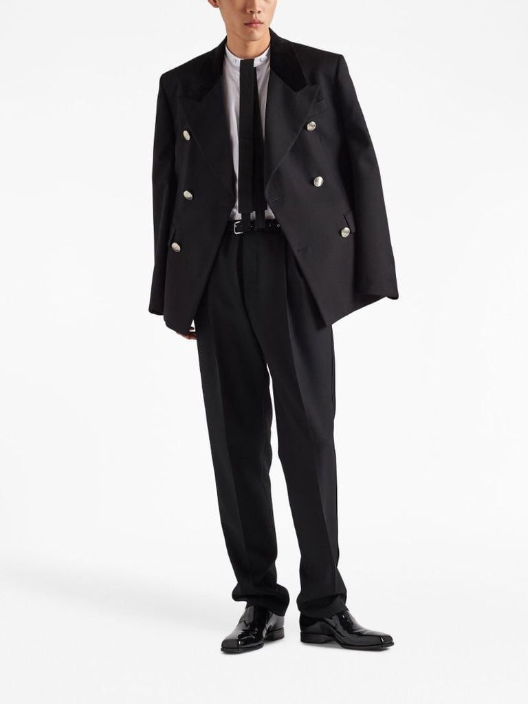 Black Belted Wool Tapered Trousers