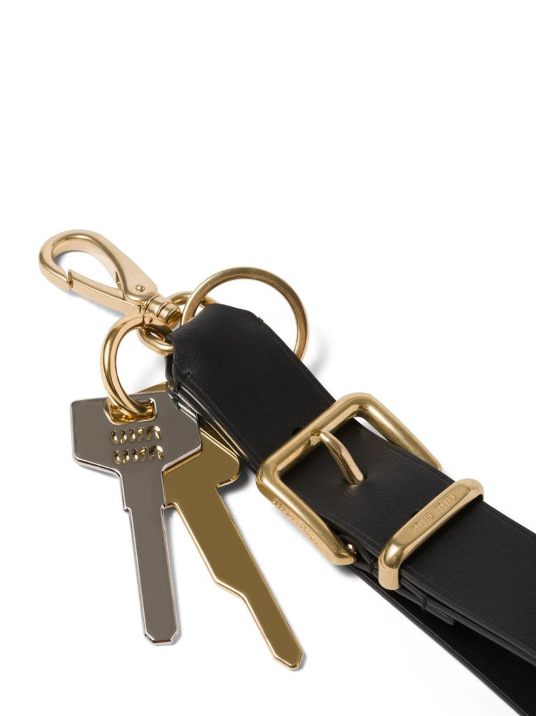 Black Logo-engraved Leather Keyring