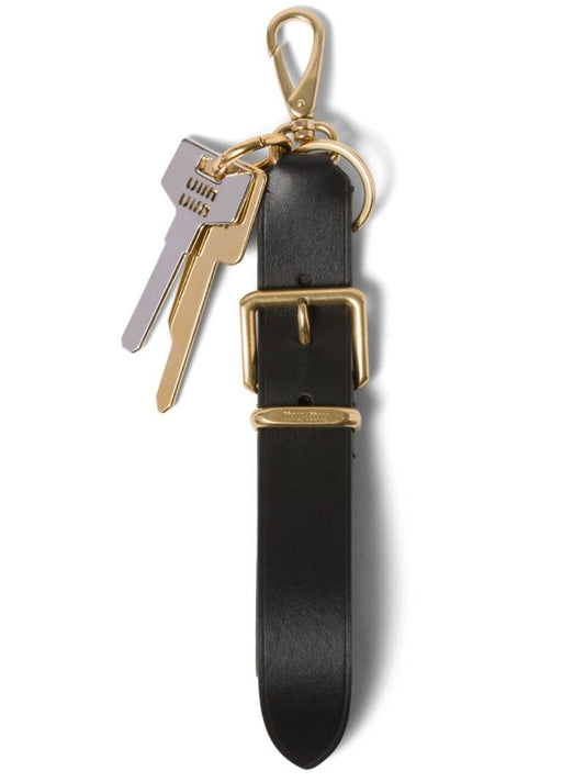 Black Logo-engraved Leather Keyring