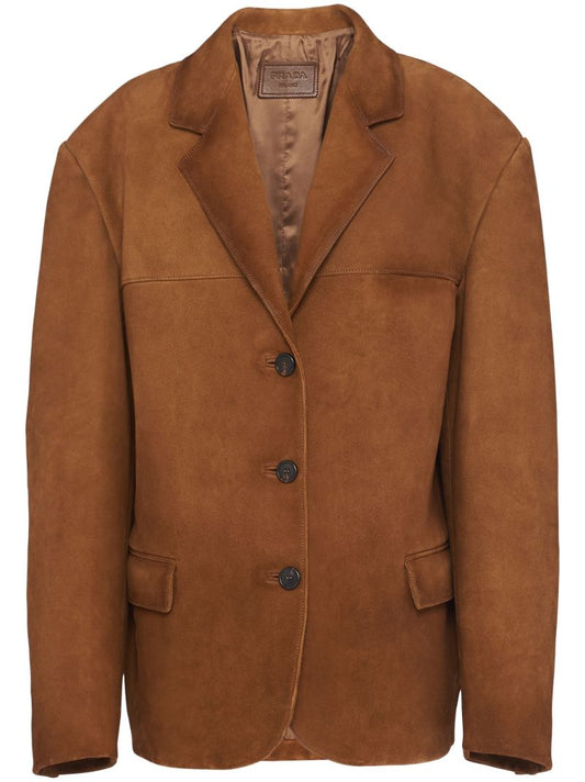 Brown Single-breasted Suede Blazer