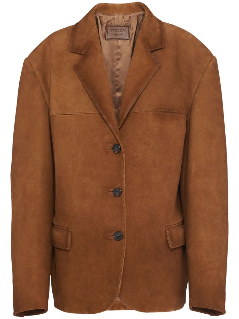 Brown Single-breasted Suede Blazer