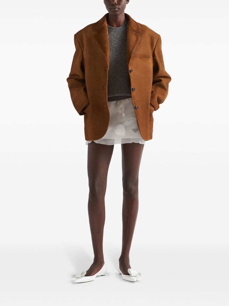 Brown Single-breasted Suede Blazer
