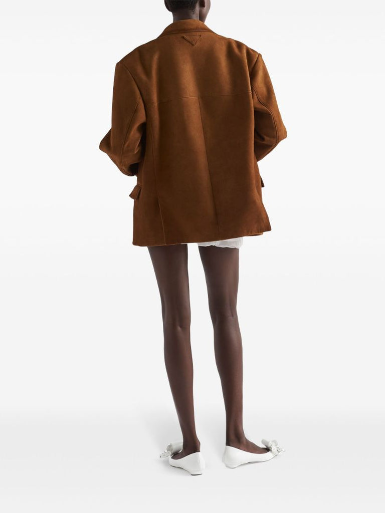 Brown Single-breasted Suede Blazer