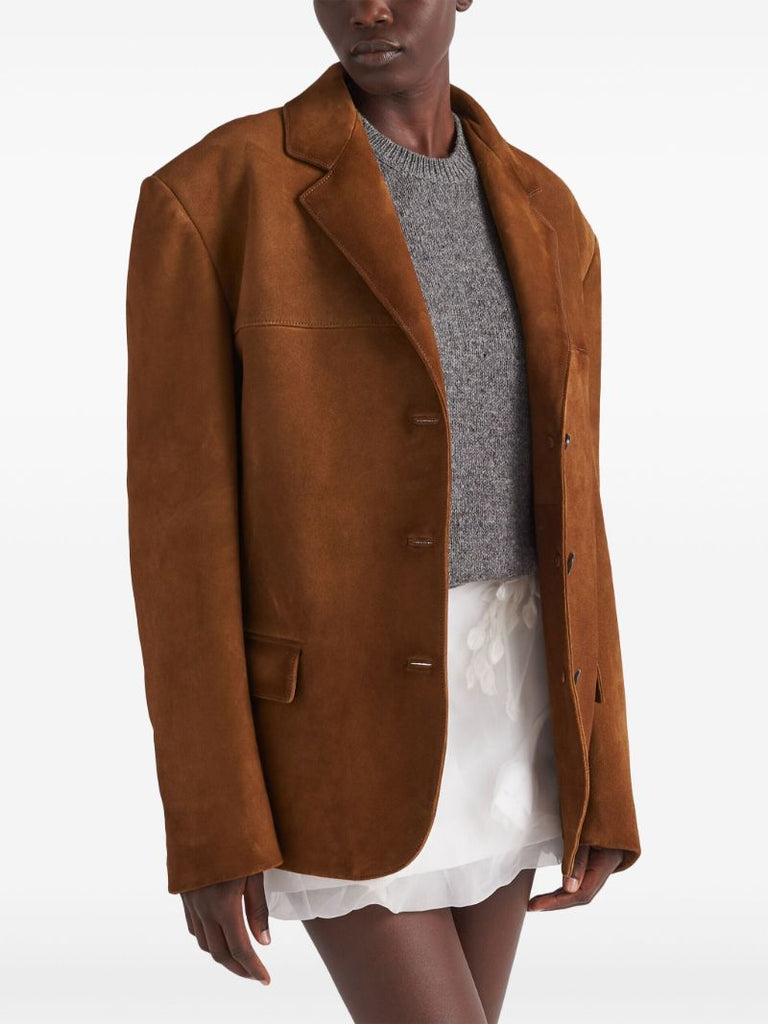 Brown Single-breasted Suede Blazer