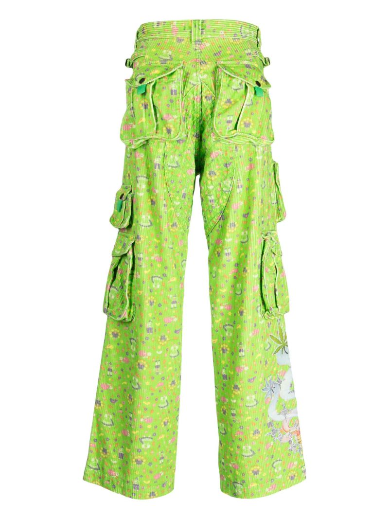 Green Graphic-print Cotton Corduroy Cargo Trousers