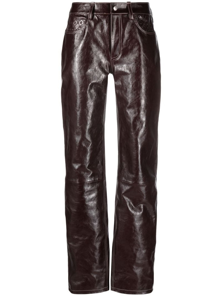 Red Leather Straight-leg Trousers