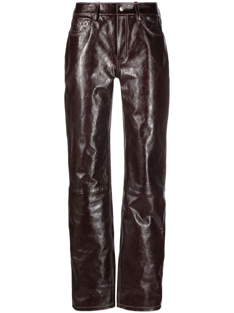 Red Leather Straight-leg Trousers