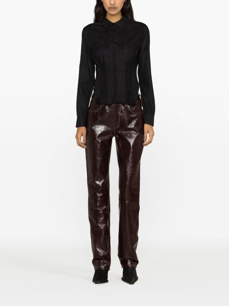 Red Leather Straight-leg Trousers
