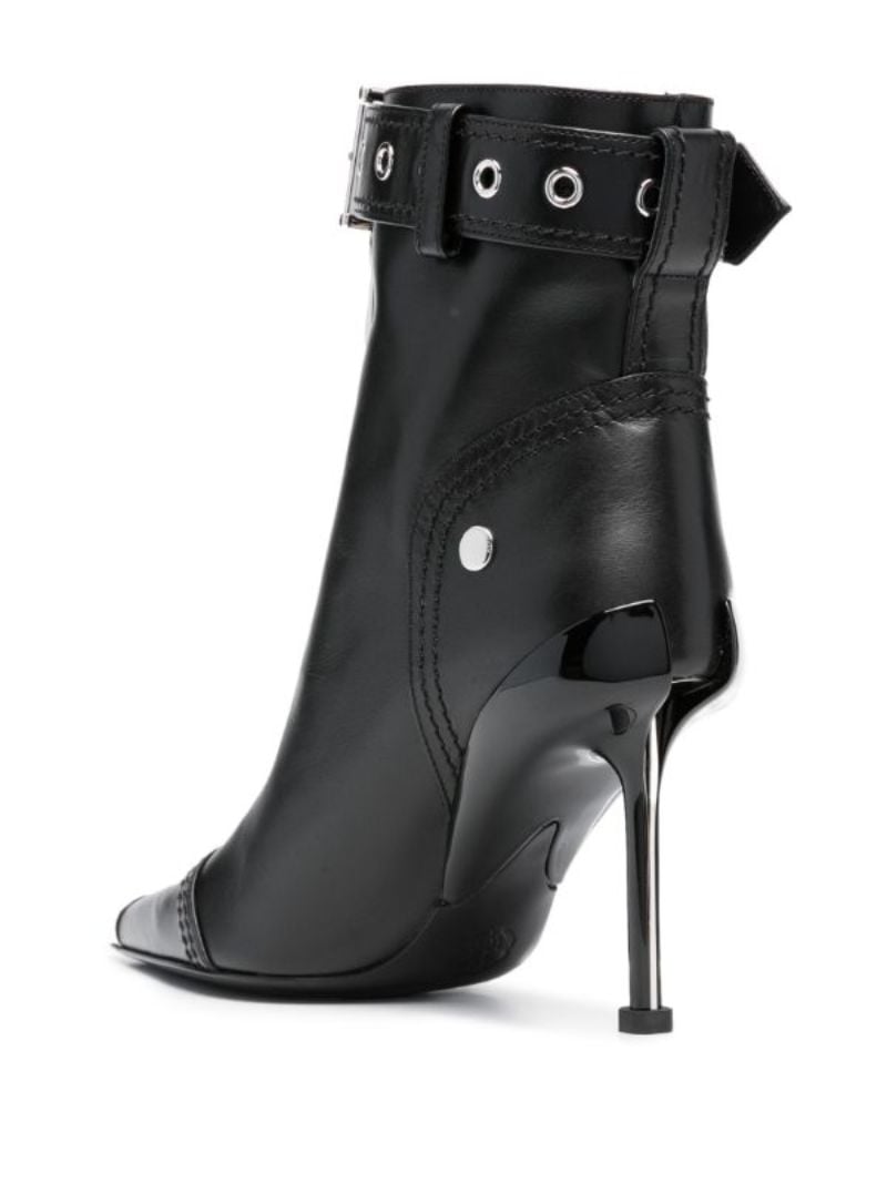 Black Slash Biker 90 Leather Ankle Boots