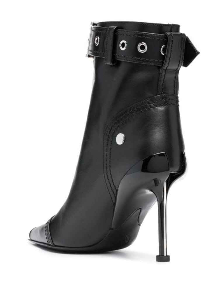 Black Slash Biker 90 Leather Ankle Boots