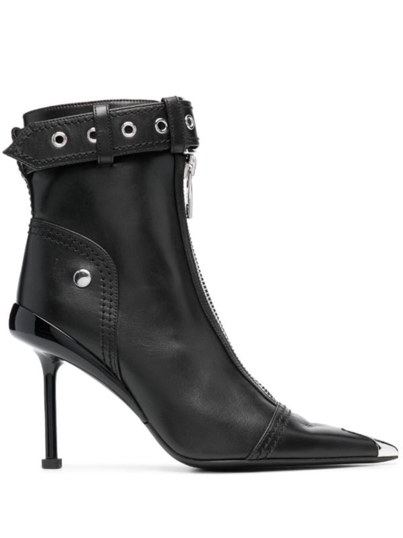 Black Slash Biker 90 Leather Ankle Boots