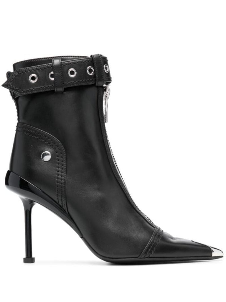 Black Slash Biker 90 Leather Ankle Boots