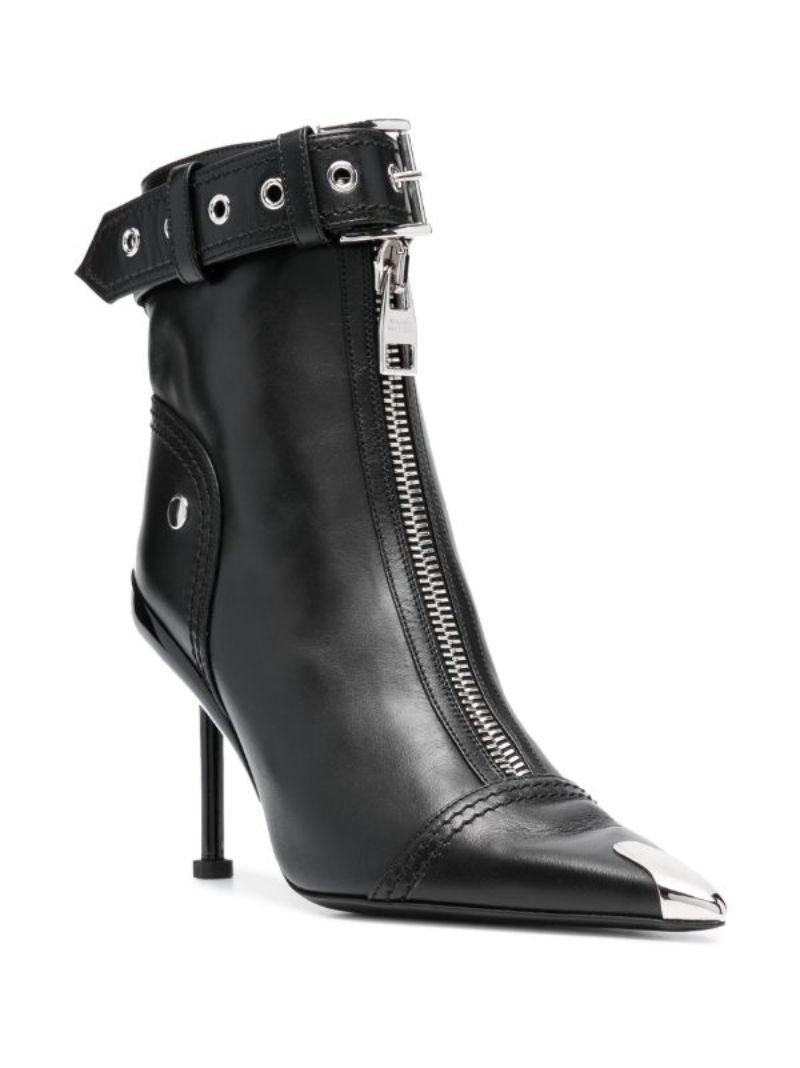 Black Slash Biker 90 Leather Ankle Boots