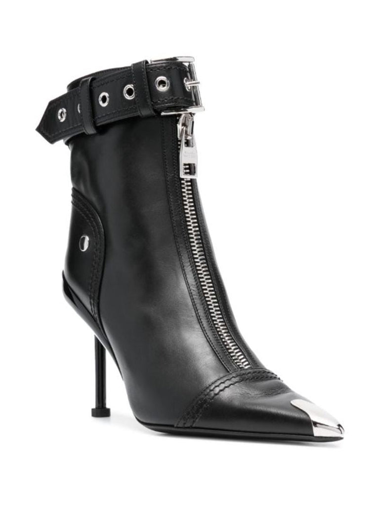 Black Slash Biker 90 Leather Ankle Boots