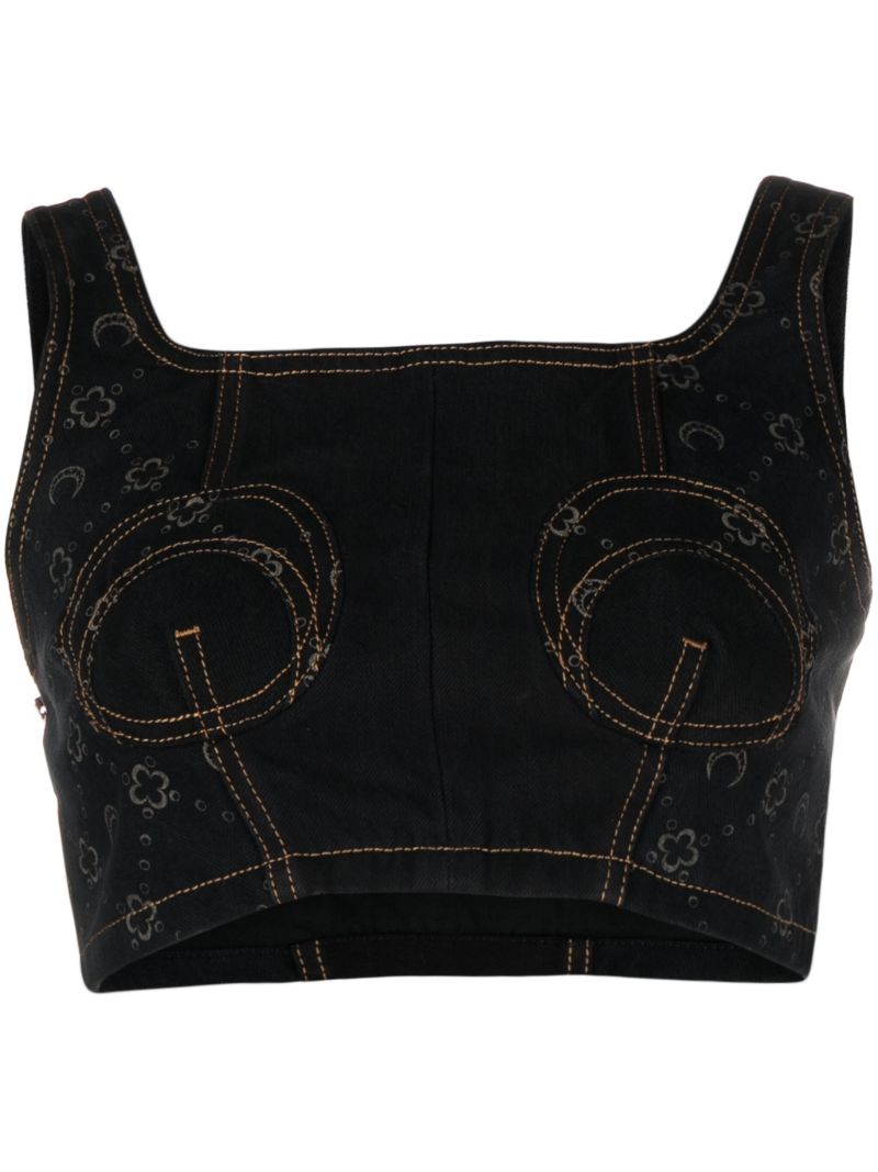 Black Regenerated Denim Bustier Top