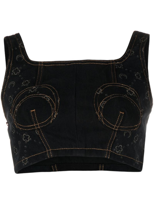 Black Regenerated Denim Bustier Top