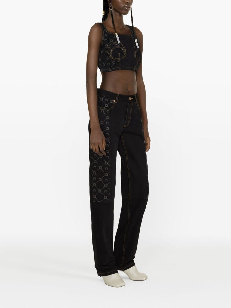 Black Regenerated Denim Bustier Top