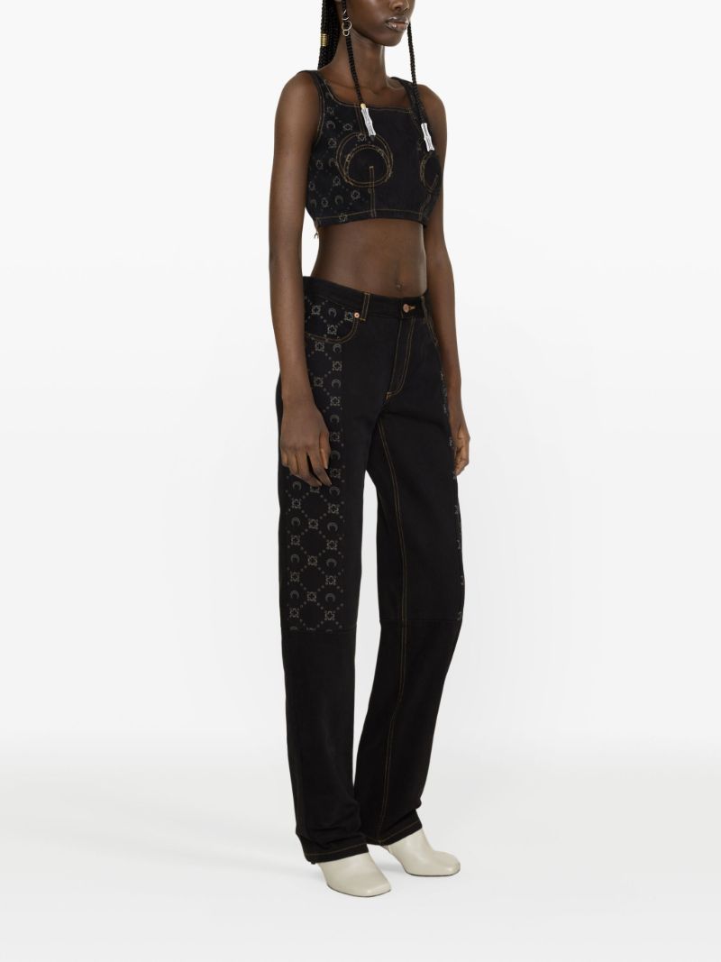 Black Regenerated Denim Bustier Top