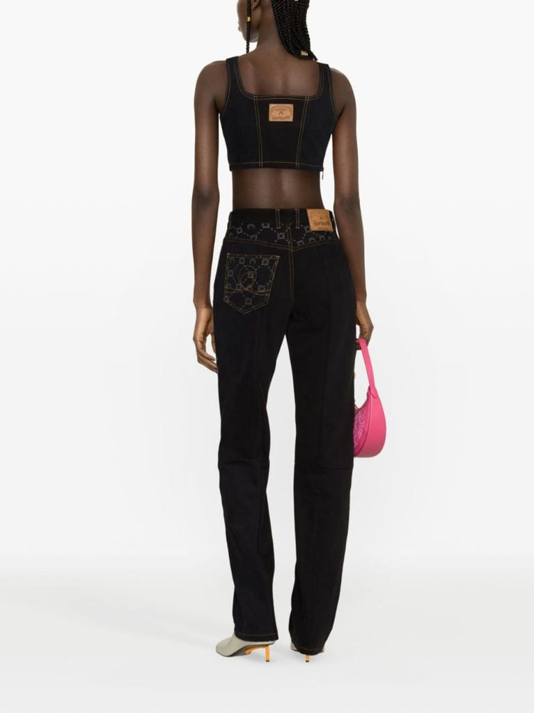 Black Regenerated Denim Bustier Top