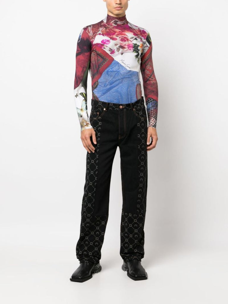 Black Regenerated Crescent Moon-print Jeans