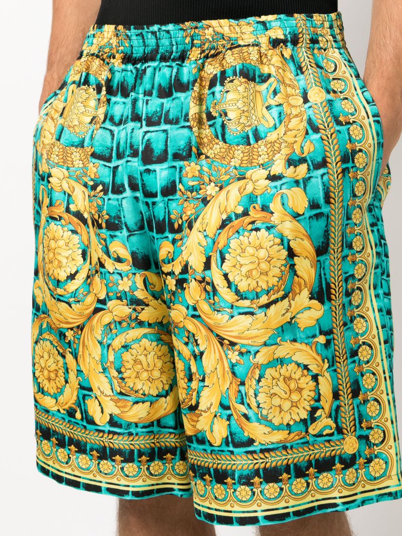 Green Baroccodile-print Silk Shorts