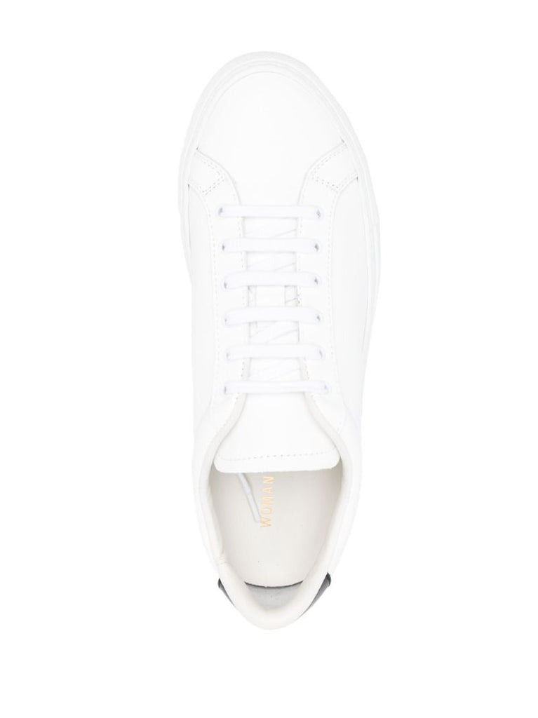 White and Black Retro Leather Sneakers