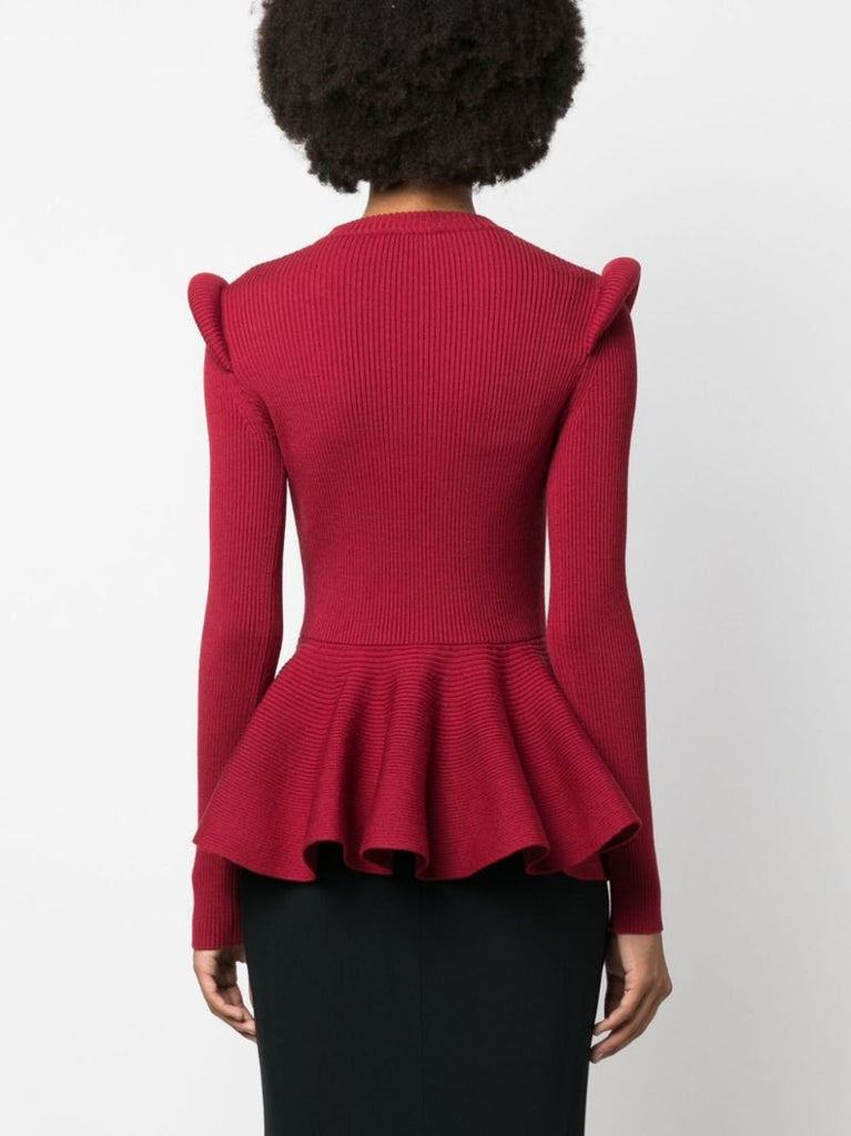 Red Peplum Wool-blend Sweater
