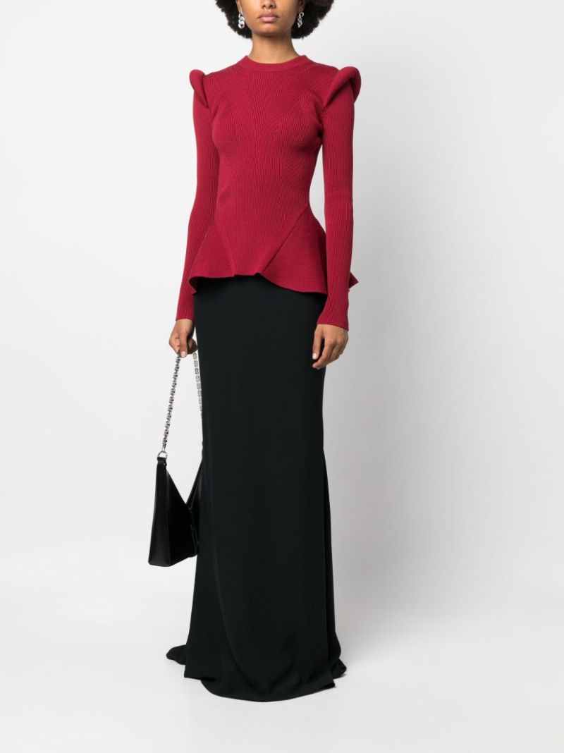Red Peplum Wool-blend Sweater