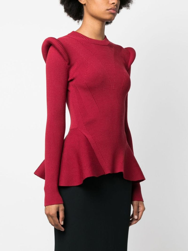 Red Peplum Wool-blend Sweater