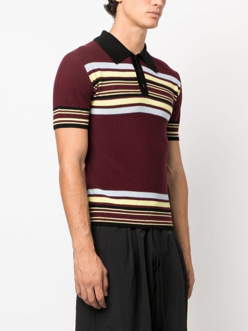Brown Wander Stripe-pattern Wool Polo Shirt
