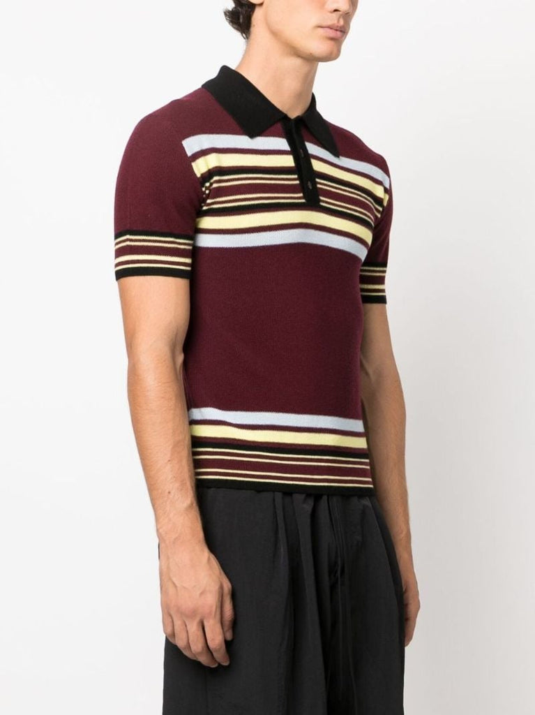 Brown Wander Stripe-pattern Wool Polo Shirt