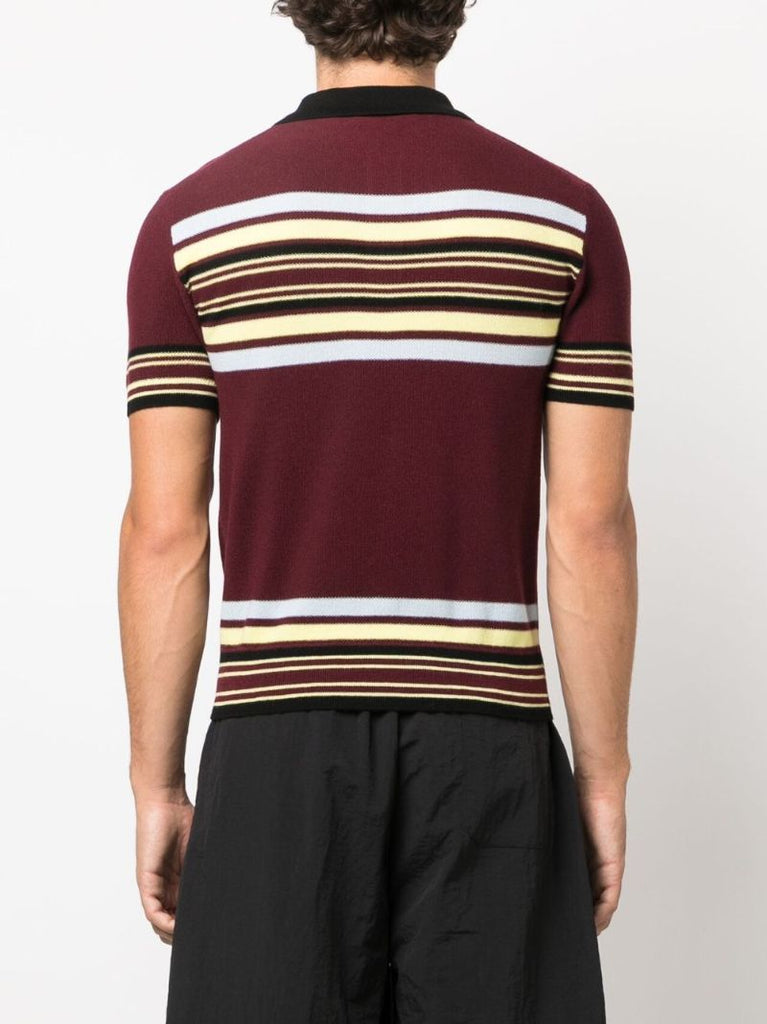 Brown Wander Stripe-pattern Wool Polo Shirt