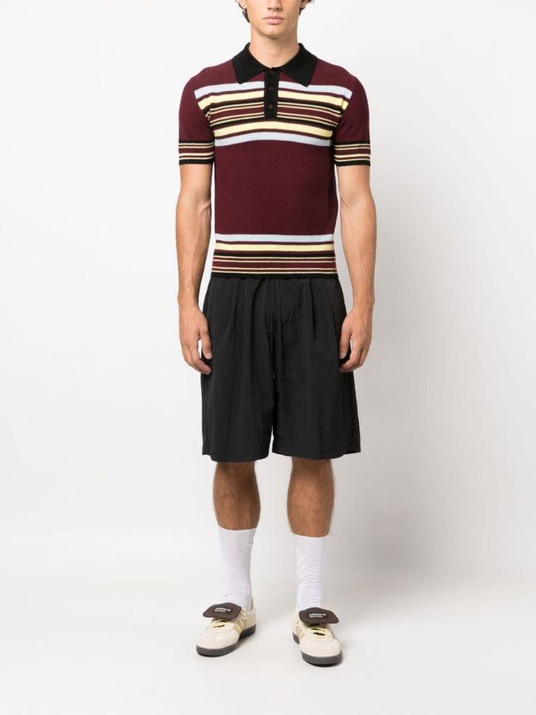 Brown Wander Stripe-pattern Wool Polo Shirt