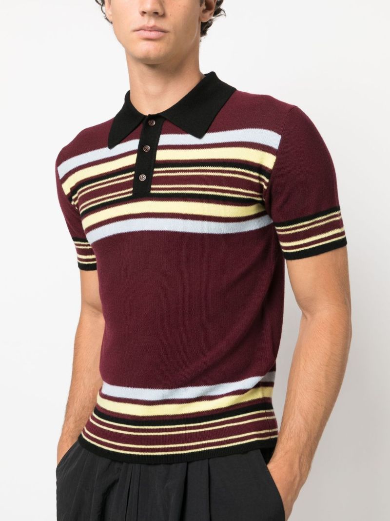 Brown Wander Stripe-pattern Wool Polo Shirt