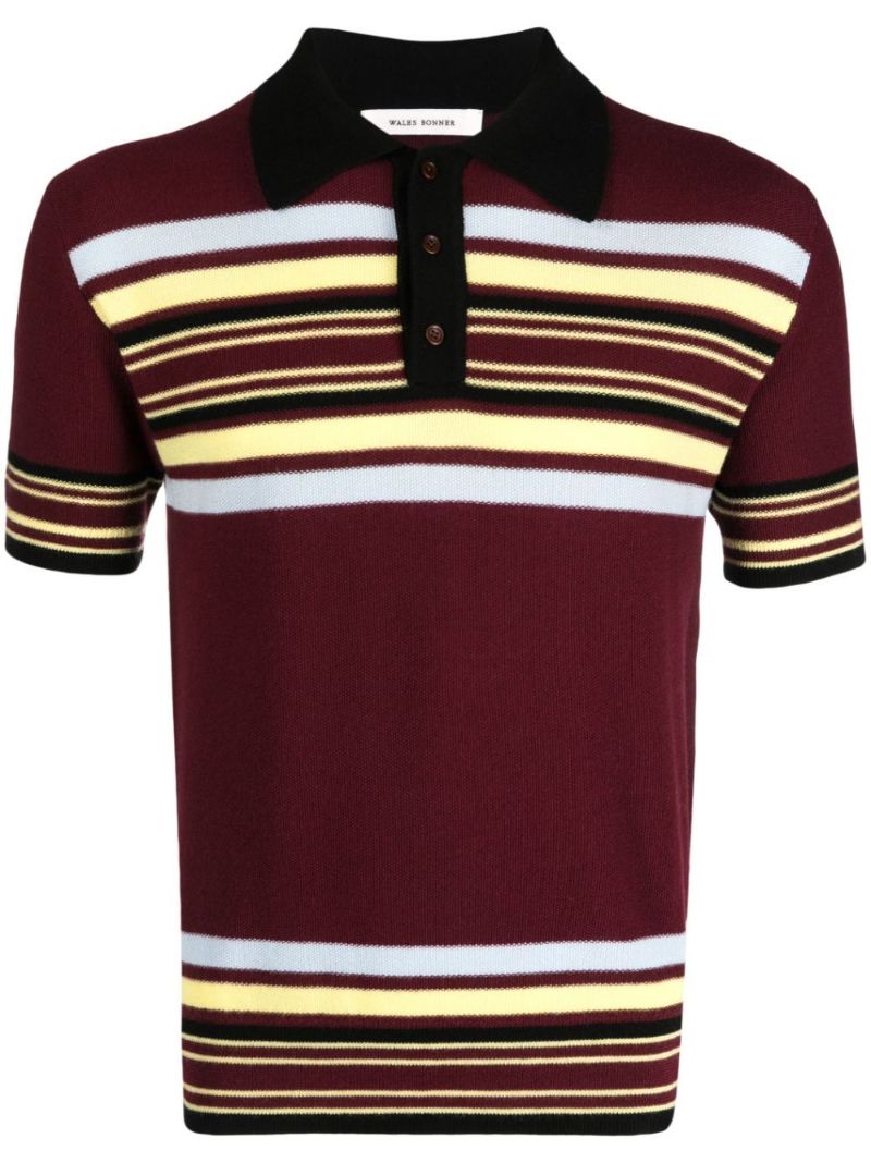 Brown Wander Stripe-pattern Wool Polo Shirt