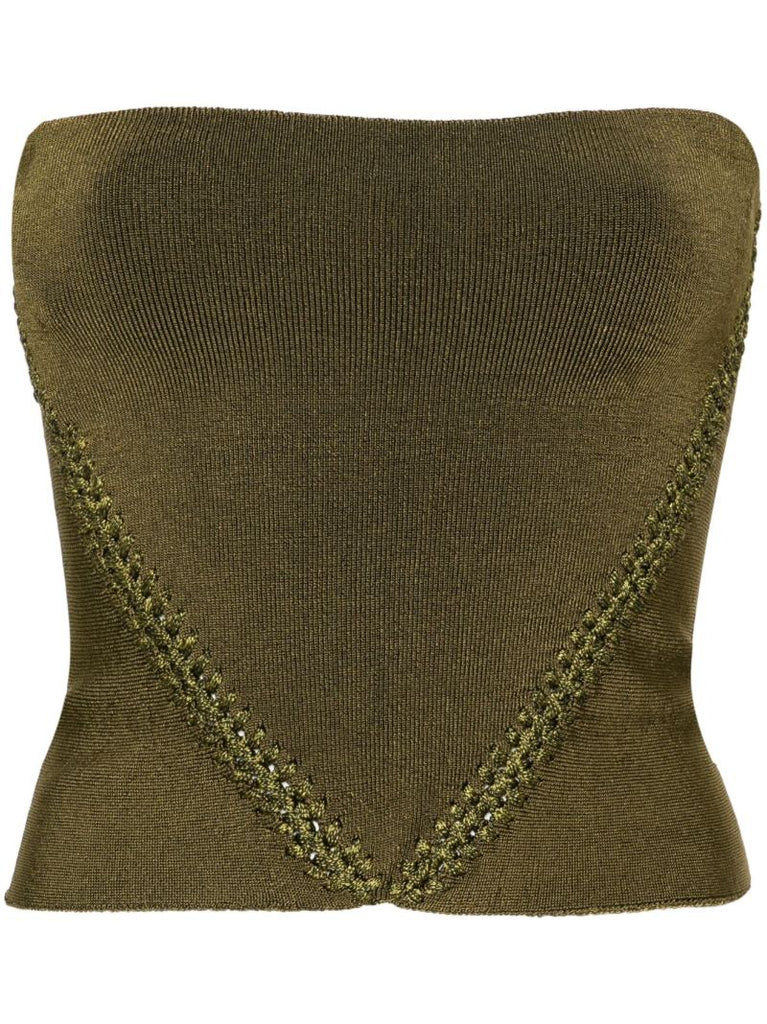 Green Braid-detail Knit Bandeau Top
