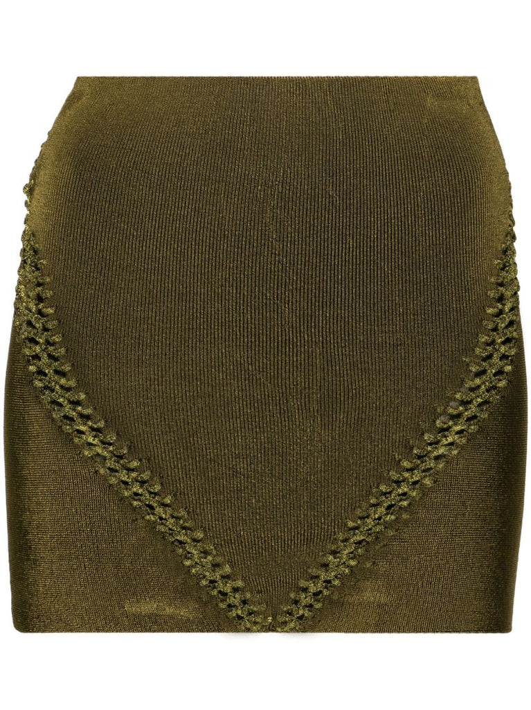 Green Braid-detail Knit Mini Skirt