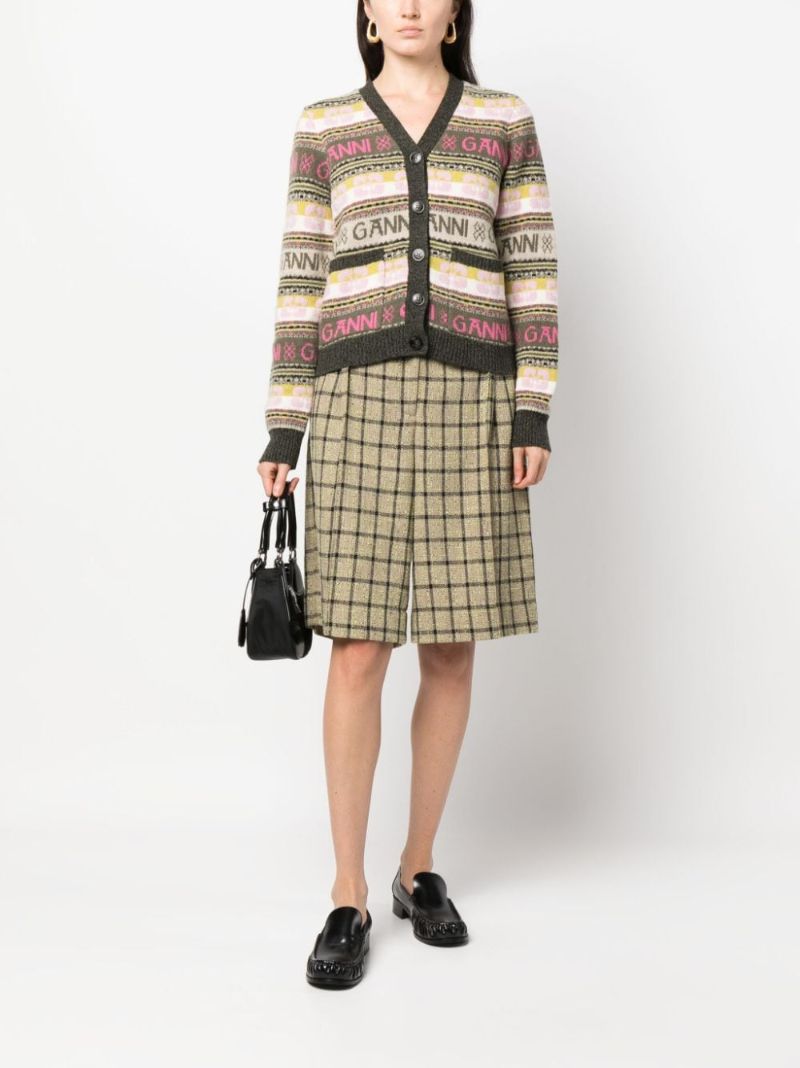 Green Logo-intarsia V-neck Cardigan