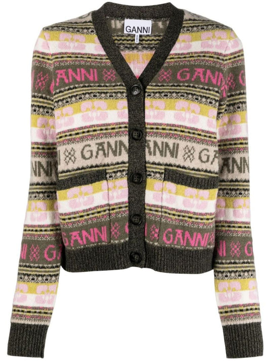 Green Logo-intarsia V-neck Cardigan