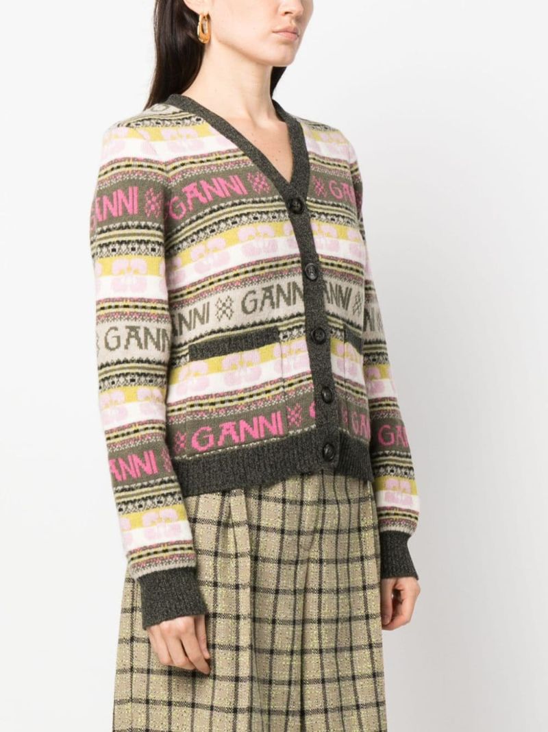 Green Logo-intarsia V-neck Cardigan