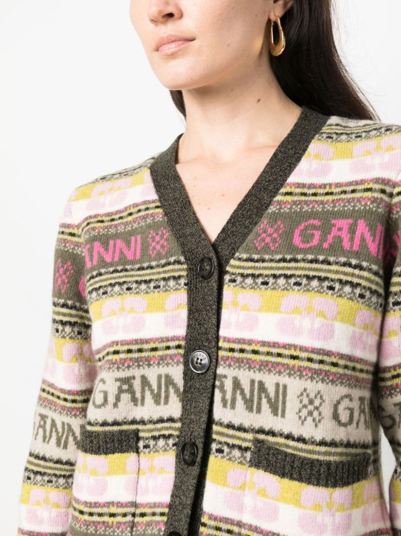 Green Logo-intarsia V-neck Cardigan