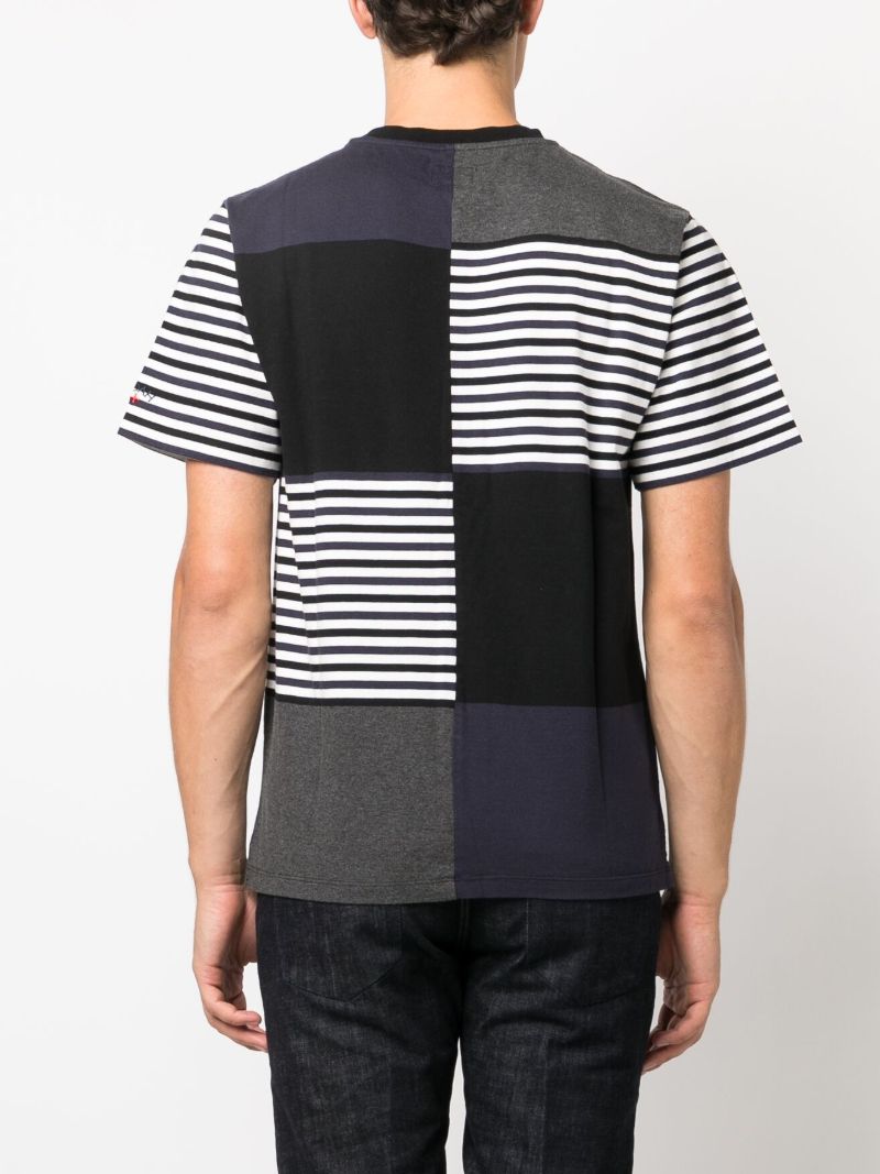 Black Colour-block Striped Cotton T-shirt